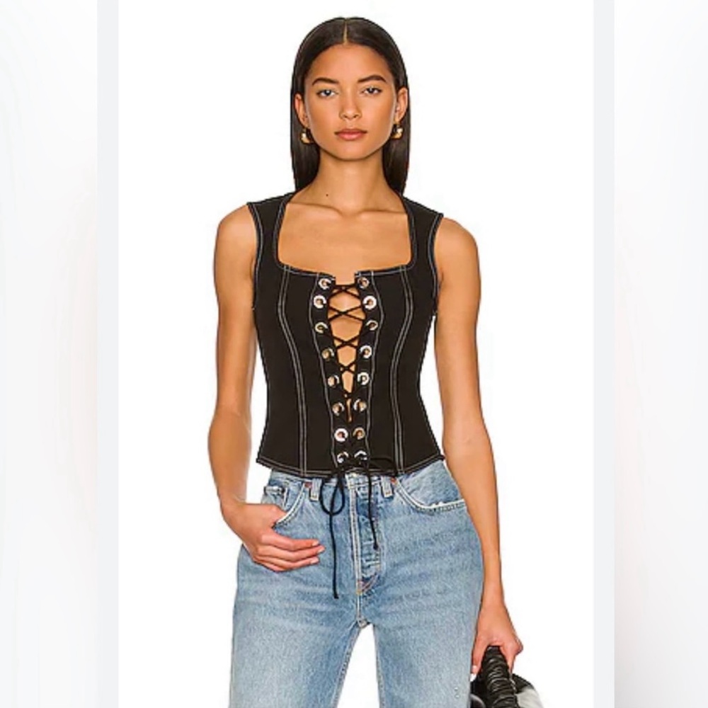 Superdown Black Lace-Up Corset Top